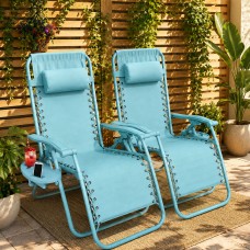 Neo Set of 2 Zero Gravity Sun Loungers Chairs Aqua